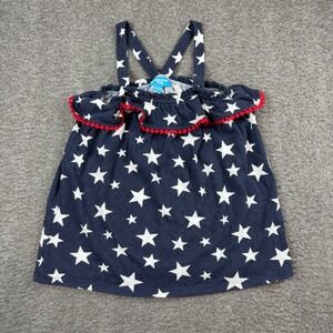 Lightning Bug Tank Top Girls Size 7 Navy Blue Star Ruffle Patriotic 4th July